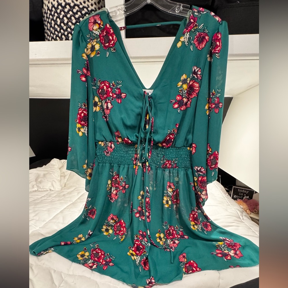 Green Dress with Floral accents
